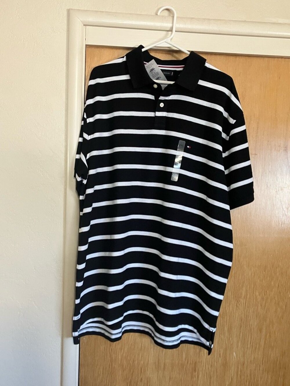 Tommy Hilfiger black and white striped polo shirt